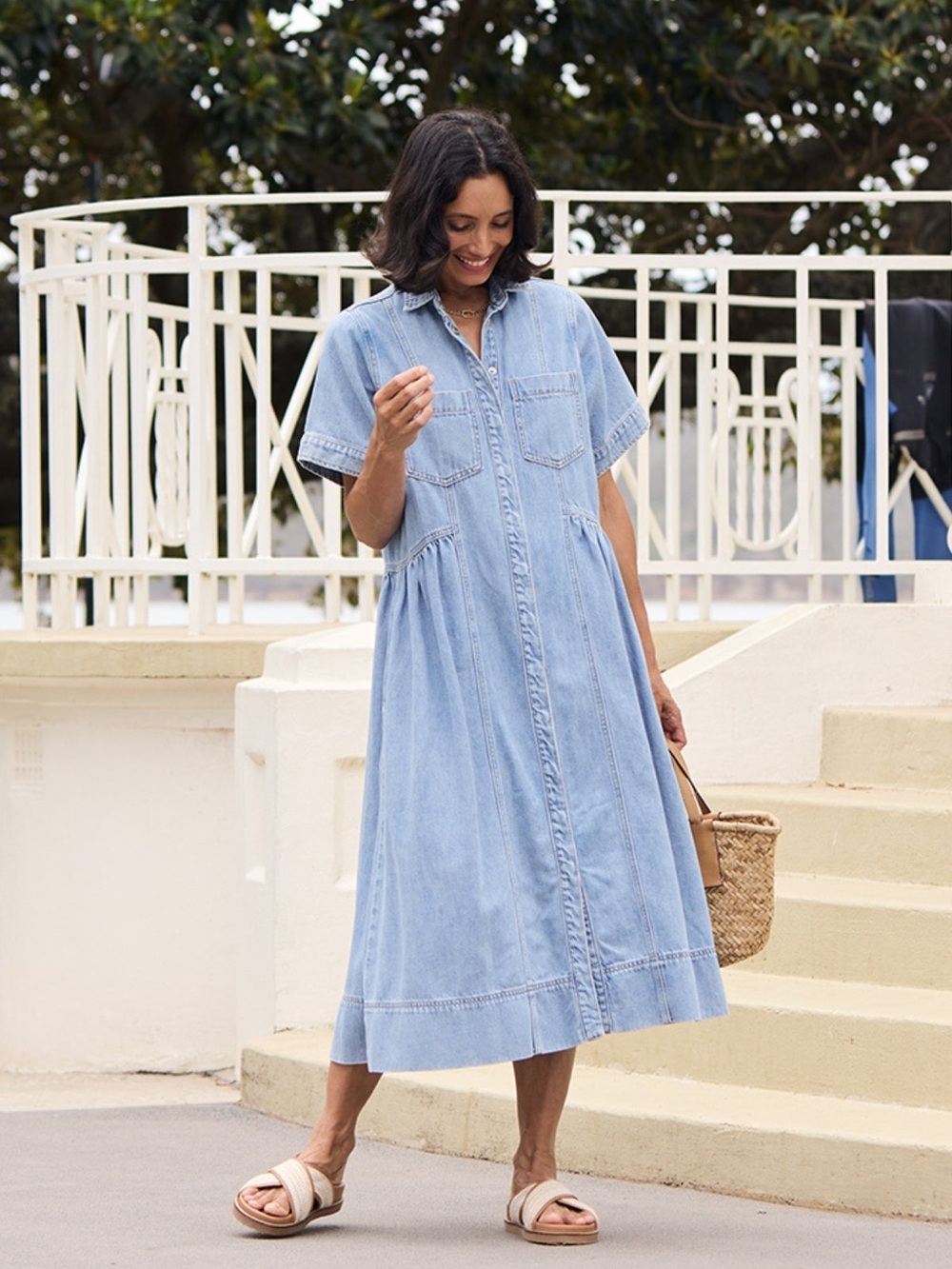 MAYE The Montana Denim Shirtdress in Light Blue Size XS VGUC